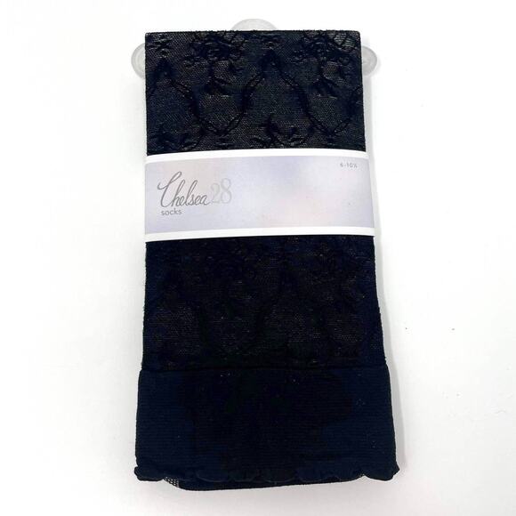 00s CHELSEA 28 NORDSTROM Vintage Black Floral Mesh Socks - Picture 1 of 6